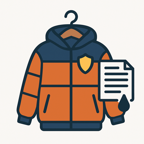 Flat vector winter jacket with shield and leaking data sheet