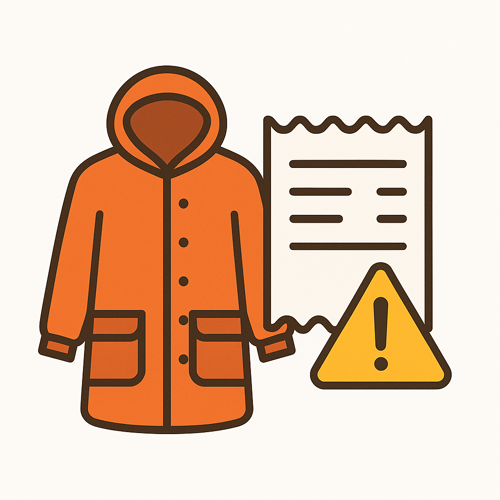 Winter coat and receipt warning icon