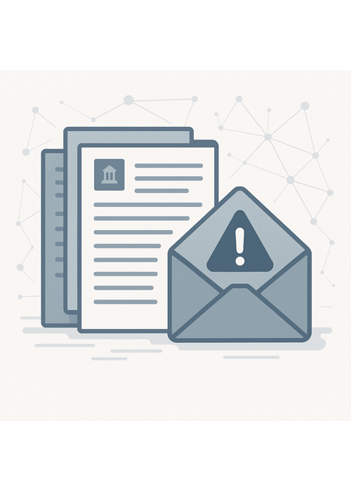 Abstract illustration of paperwork and an alert icon