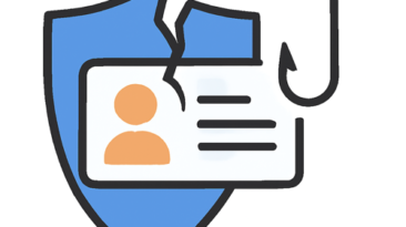 Cracked identity shield with a phishing hook