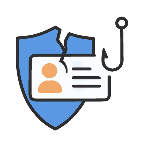 Cracked identity shield with a phishing hook