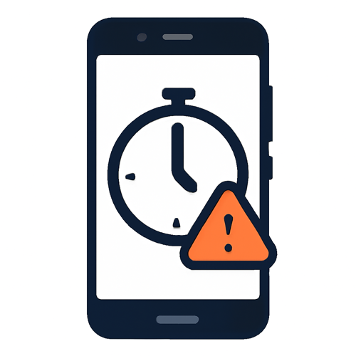 Android phone with timer clock and warning badge