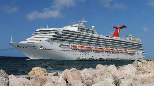 A cruise ship at port.